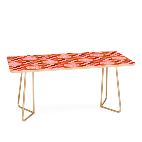 H Miller Ink Illustration Checkered Sliced Citrus Fruit Coffee Table