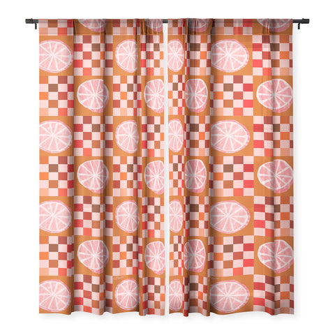 H Miller Ink Illustration Checkered Sliced Citrus Fruit Sheer Non Repeat