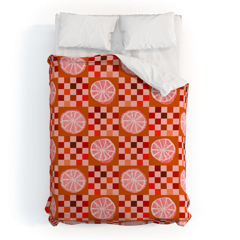 H Miller Ink Illustration Checkered Sliced Citrus Fruit Duvet Cover