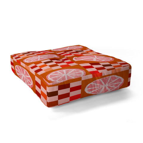 H Miller Ink Illustration Checkered Sliced Citrus Fruit Floor Pillow Square