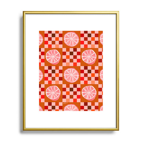 H Miller Ink Illustration Checkered Sliced Citrus Fruit Metal Framed Art Print