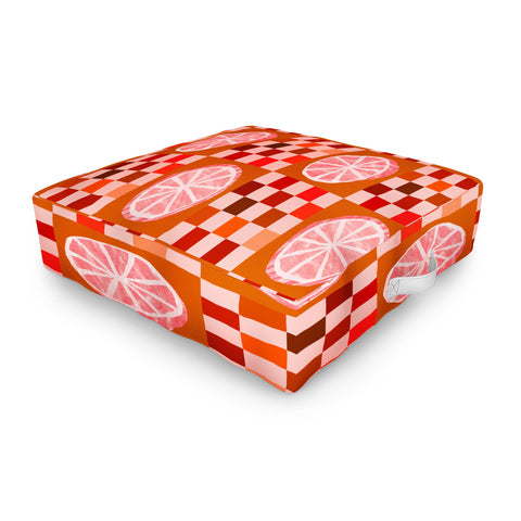 H Miller Ink Illustration Checkered Sliced Citrus Fruit Outdoor Floor Cushion