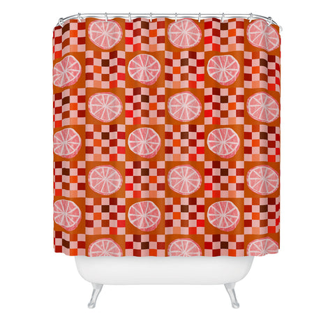 H Miller Ink Illustration Checkered Sliced Citrus Fruit Shower Curtain