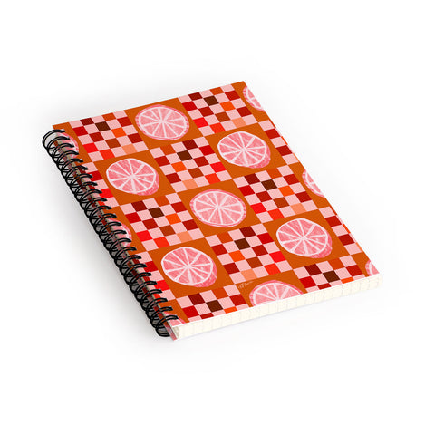 H Miller Ink Illustration Checkered Sliced Citrus Fruit Spiral Notebook