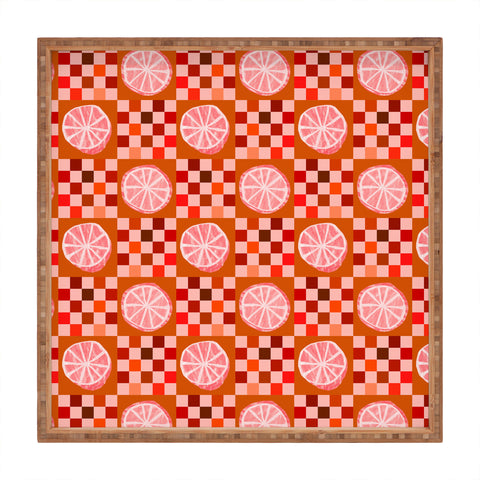 H Miller Ink Illustration Checkered Sliced Citrus Fruit Square Tray
