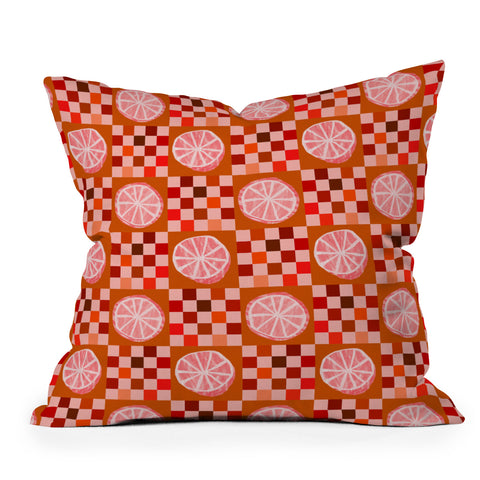 H Miller Ink Illustration Checkered Sliced Citrus Fruit Outdoor Throw Pillow