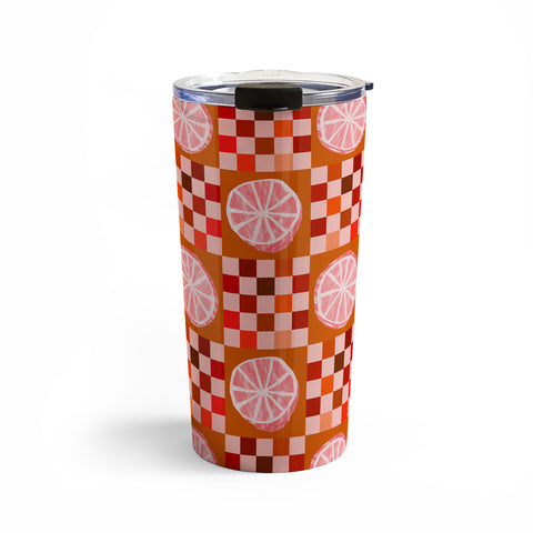 H Miller Ink Illustration Checkered Sliced Citrus Fruit Travel Mug
