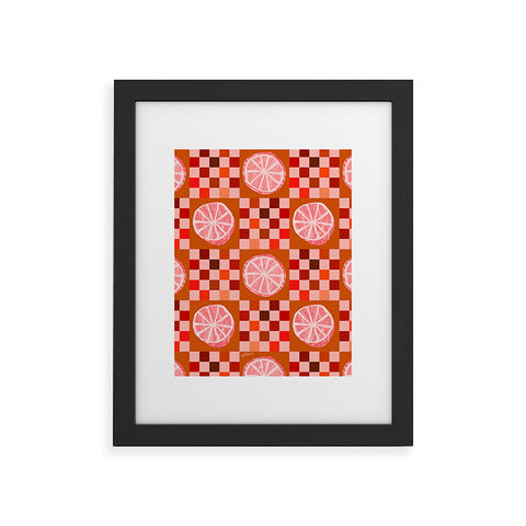 H Miller Ink Illustration Checkered Sliced Citrus Fruit Framed Art Print