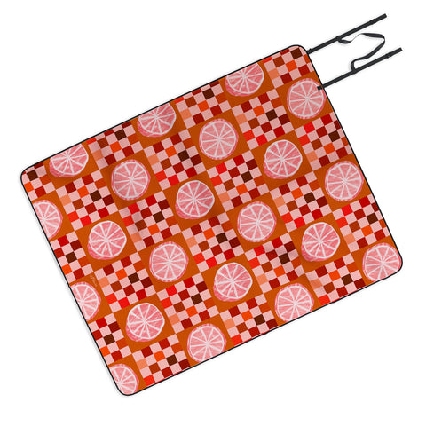 H Miller Ink Illustration Checkered Sliced Citrus Fruit Picnic Blanket