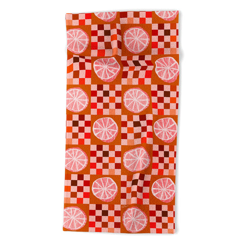H Miller Ink Illustration Checkered Sliced Citrus Fruit Beach Towel