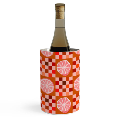 H Miller Ink Illustration Checkered Sliced Citrus Fruit Wine Chiller