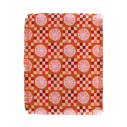 H Miller Ink Illustration Checkered Sliced Citrus Fruit Throw Blanket