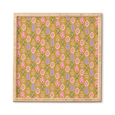 H Miller Ink Illustration Colorful Folk Art Easter Eggs Framed Wall Art