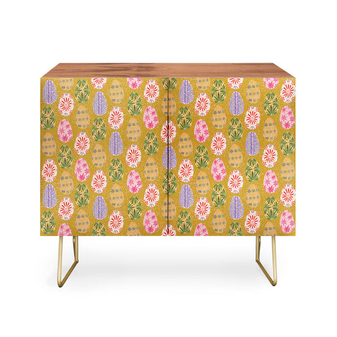 H Miller Ink Illustration Colorful Folk Art Easter Eggs Credenza
