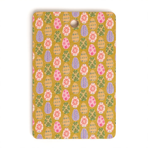 H Miller Ink Illustration Colorful Folk Art Easter Eggs Cutting Board Rectangle