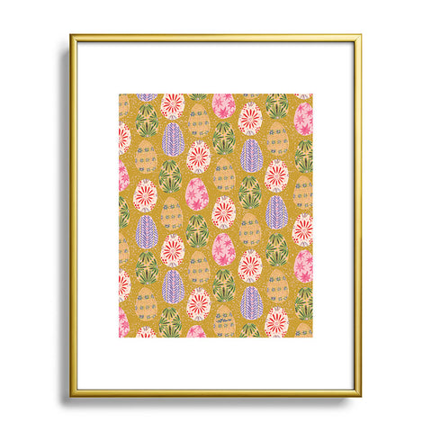 H Miller Ink Illustration Colorful Folk Art Easter Eggs Metal Framed Art Print