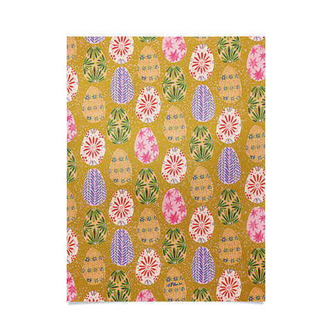 H Miller Ink Illustration Colorful Folk Art Easter Eggs Poster