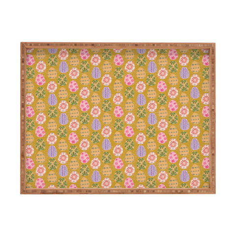 H Miller Ink Illustration Colorful Folk Art Easter Eggs Rectangular Tray