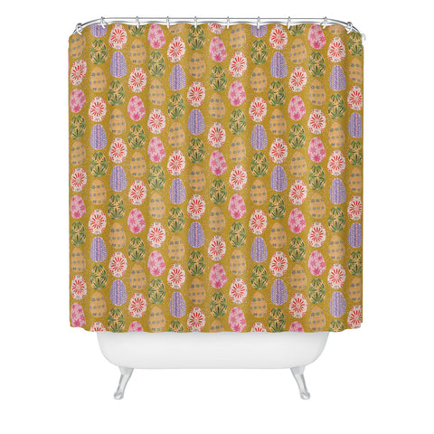 H Miller Ink Illustration Colorful Folk Art Easter Eggs Shower Curtain