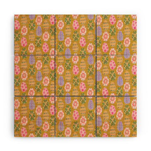 H Miller Ink Illustration Colorful Folk Art Easter Eggs Wood Wall Mural