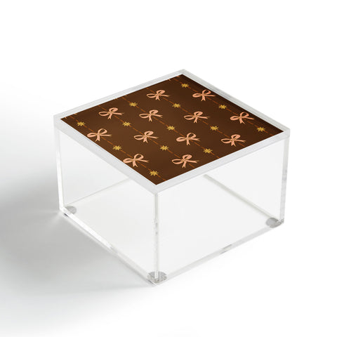 H Miller Ink Illustration Cute Hair Bows Stars in Brown Acrylic Box