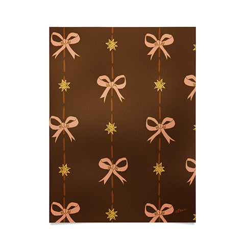 H Miller Ink Illustration Cute Hair Bows Stars in Brown Poster