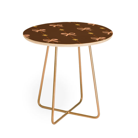 H Miller Ink Illustration Cute Hair Bows Stars in Brown Round Side Table