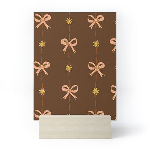 H Miller Ink Illustration Cute Hair Bows Stars in Brown Mini Art Print