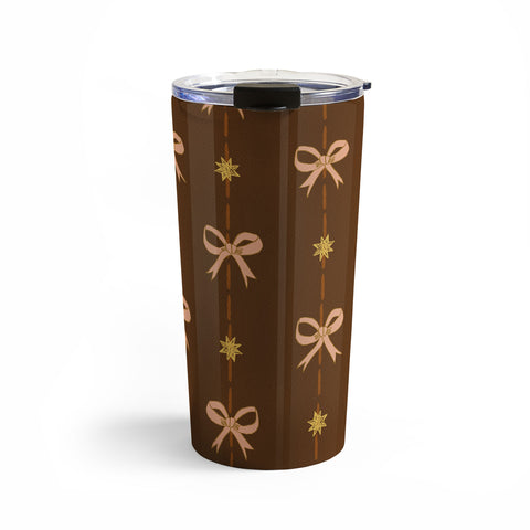 H Miller Ink Illustration Cute Hair Bows Stars in Brown Travel Mug