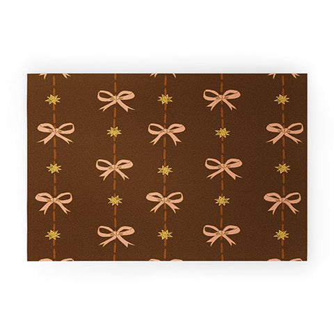 H Miller Ink Illustration Cute Hair Bows Stars in Brown Welcome Mat
