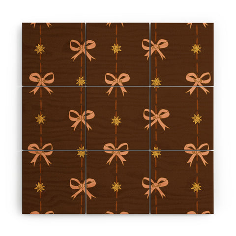 H Miller Ink Illustration Cute Hair Bows Stars in Brown Wood Wall Mural