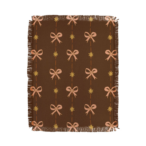 H Miller Ink Illustration Cute Hair Bows Stars in Brown Throw Blanket