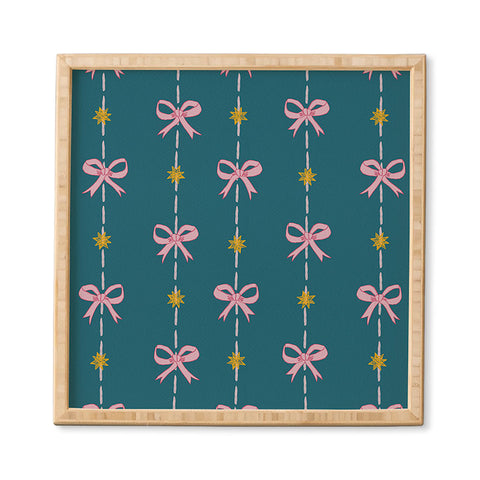 H Miller Ink Illustration Cute Hair Bows Stars in Teal Framed Wall Art