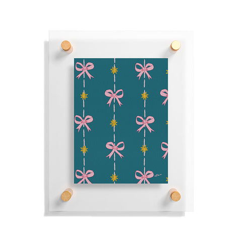 H Miller Ink Illustration Cute Hair Bows Stars in Teal Floating Acrylic Print