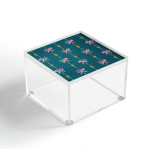 H Miller Ink Illustration Cute Hair Bows Stars in Teal Acrylic Box