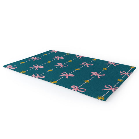 H Miller Ink Illustration Cute Hair Bows Stars in Teal Area Rug