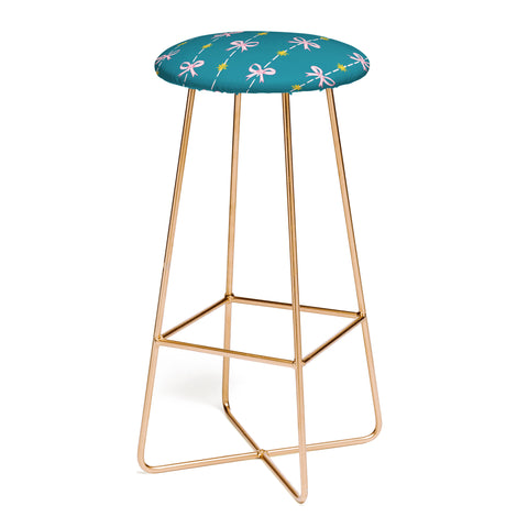 H Miller Ink Illustration Cute Hair Bows Stars in Teal Bar Stool