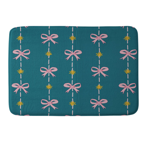H Miller Ink Illustration Cute Hair Bows Stars in Teal Memory Foam Bath Mat