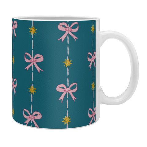 H Miller Ink Illustration Cute Hair Bows Stars in Teal Coffee Mug