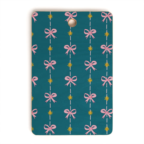 H Miller Ink Illustration Cute Hair Bows Stars in Teal Cutting Board Rectangle