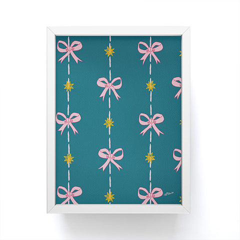 H Miller Ink Illustration Cute Hair Bows Stars in Teal Framed Mini Art Print