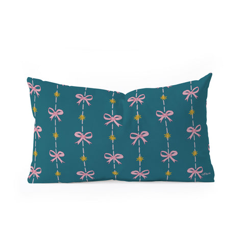 H Miller Ink Illustration Cute Hair Bows Stars in Teal Oblong Throw Pillow