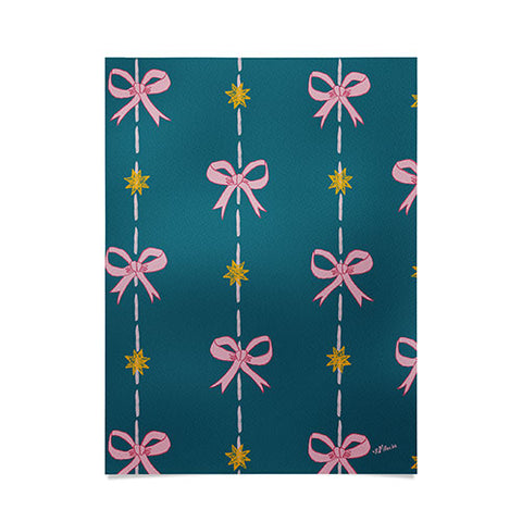 H Miller Ink Illustration Cute Hair Bows Stars in Teal Poster