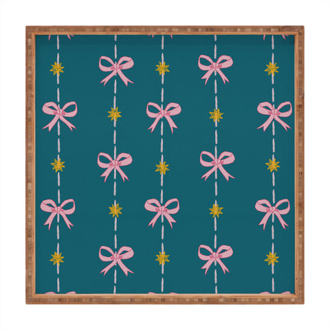 H Miller Ink Illustration Cute Hair Bows Stars in Teal Square Tray
