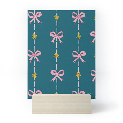 H Miller Ink Illustration Cute Hair Bows Stars in Teal Mini Art Print