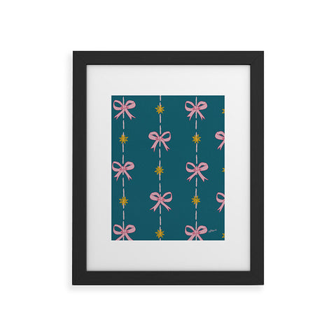 H Miller Ink Illustration Cute Hair Bows Stars in Teal Framed Art Print