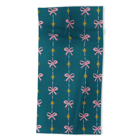 H Miller Ink Illustration Cute Hair Bows Stars in Teal Beach Towel