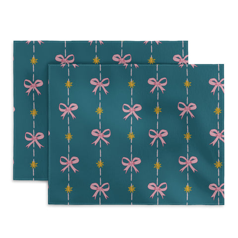 H Miller Ink Illustration Cute Hair Bows Stars in Teal Placemat