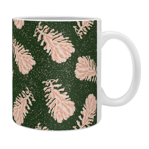 H Miller Ink Illustration Dancing Pinecones Forest Green Coffee Mug