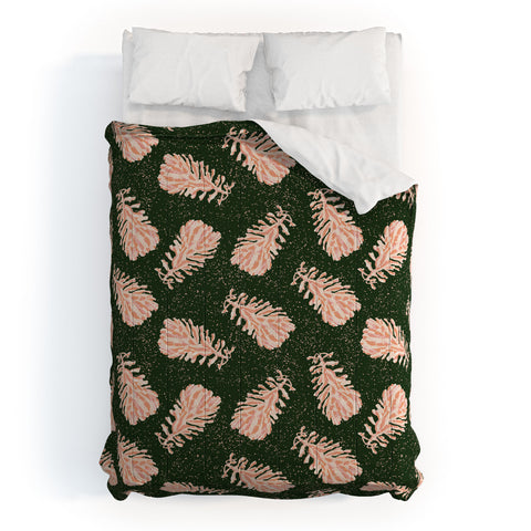 H Miller Ink Illustration Dancing Pinecones Forest Green Comforter